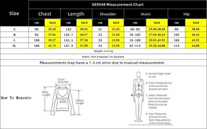 Detailed size chart for black sleeveless jumpsuit with fabric composition and measuring guide