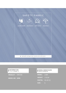 Détails du tissu et guide des tailles pour cette robe d'été bleu clair à lacets