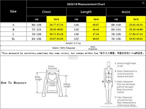 Detailed size chart for striped sundress with measurements from size S to XL in cm and inches