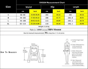Detailed size chart for high waist wide leg pants with viscose fabric measurements