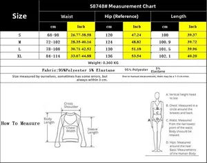 Size chart for high-waisted wide-leg trousers including S to XL measurements and fit guide