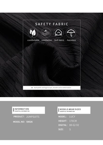 Detail of black textured jumpsuits fabric showing breathable and soft material quality