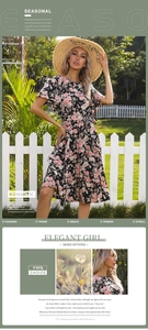 Detailed close-up of floral pleated dress featuring ruffle sleeves and waist tie detail