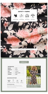 Detail showing floral chiffon fabric texture, washing instructions, and model fit view