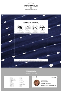 Detailed macro view showing the pleated texture and polka dot pattern of the blue fabric
