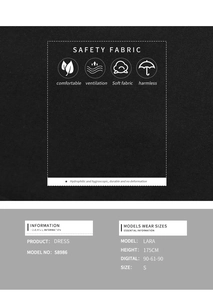 Detailed fabric texture and size chart for black summer shirt dress showing material quality
