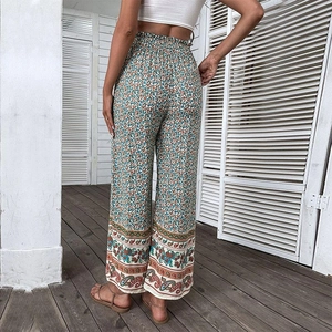 Pantalon large bohème à taille haute pour femme avec imprimé paisley et floral