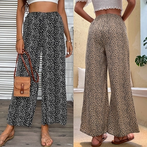 Women's high waist leopard print wide leg pants in two colors with loose fit design