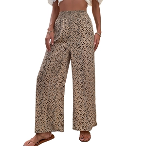 Summer high-waisted leopard print wide-leg pants for women in lightweight fabric