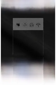 Detail view of breathable black jumpsuit fabric texture with size chart and model stats