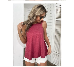 Detail of burgundy halter neck top with loose A-line fit for women casual summer wear
