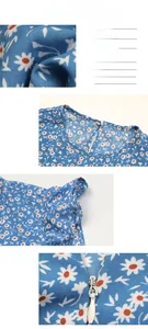 Detailansicht des hellblauen Blumenkleides mit verdecktem Reißverschluss und Stoff