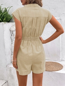 Combishort rayé vintage pour femme avec manches courtes et taille haute d'été décontracté