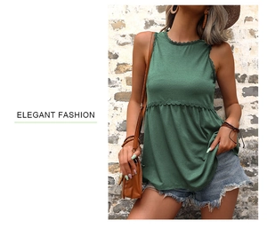 Détail du haut babydoll sans manches vert foncé avec dentelle élégante et maille fine