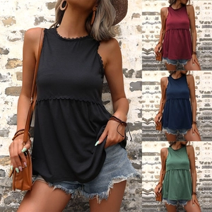 Débardeur Femme Décontracté Sans Manches Peplum Empiècement Dentelle Col Rond Ourlet à Volants Blouse Babydoll Été Coupe Ample