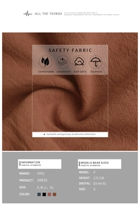 Detail view of breathable cotton fabric texture and size chart for slim solid dress