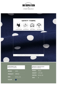 Détails du tissu de robe bleu marine à pois montrant durabilité et absorption d'humidité