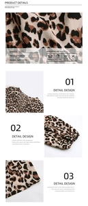 Detail of V-neckline and leopard print pattern on high-quality fabric long sleeve dress