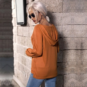 Damen Oversize-Hoodie aus Waffelstrick in Orange mit Tasche und Seitenschlitzen