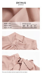 Detailed view of high neck pleats and bow tie on dusty pink silk dress fabric