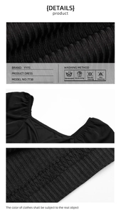 Détails de la robe plissée noire avec décolleté style corset et texture de tissu raffinée