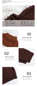 Detailed macro view of the thick color-block knit texture and stitching on the brown pullover