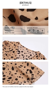 Detail view of leopard print fabric texture and V-neckline on this slim fit mini dress