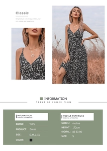 Détail de robe longue à fleurs avec bretelles fines, col en V et imprimé bohème