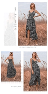 Vues détaillées de la robe fleurie d'été avec ourlet asymétrique et design à bretelles