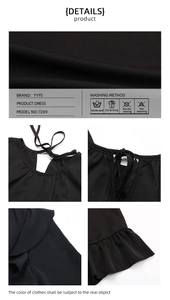 Detailed fabric texture and craft details of this black long sleeve Hepburn style dress