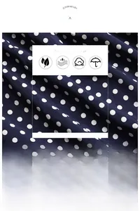 Breathable royal blue polka dot fabric detail with skin-friendly texture and size chart