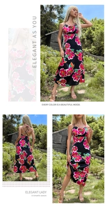 Detailed view of backless floral maxi dress with cross strap design and side slit