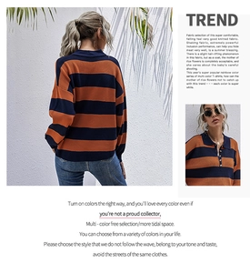 Détails du tricot à rayures orange et marine avec col polo et boutons de qualité