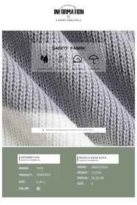 Vue macro détaillée de la texture du tricot doux et tableau des tailles du pull femme