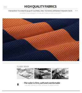 Détail du tricot rayé de haute qualité en bleu marine et orange pour polo à manches longues