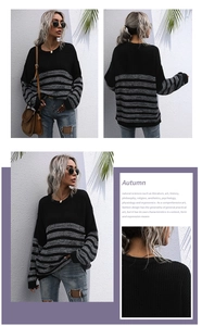Dettagli del maglione a maglia a righe da donna con vestibilità ampia e scollo rotondo