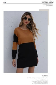 Texture de tricot détaillée et design color-block sur une robe moulante élégante
