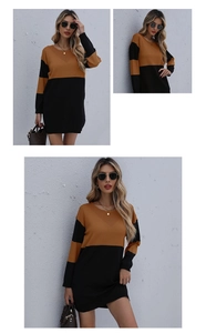Détail d'une robe en maille à manches longues avec un design color-block chic orange et noir