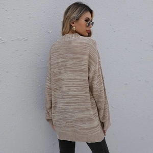Oversized Damen-Strickjacke in Hellbraun mit Rippbündchen und überschnittenen Schultern