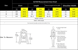 Detailed size chart for women high neck cutout sweater including S, M, L measurements