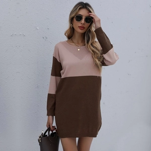 Robe en maille pour femme avec design color-block rose et marron et détails texturés