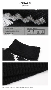 Détails du col roulé et de la maille sur robe pull pied-de-poule avec instructions