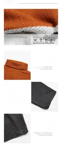 Detail of color-block knit sweater showing high neck texture and ribbed cuffs detail