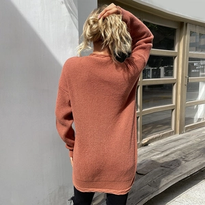 Terracotta oversized cable knit long cardigan sweater for women in autumn and winter