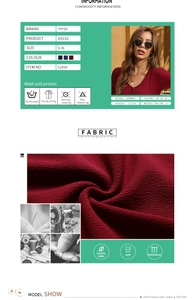 Detail view of cotton linen fabric texture and sizing chart for V-neck printed mini dress