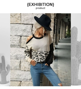 Maglione in maglia chic con stampa leopardata, design patchwork e dettaglio a spalla scoperta