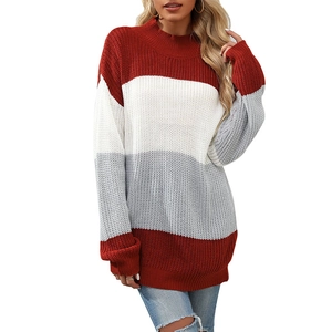 Women's color block oversized knit sweater with casual loose fit and long sleeves