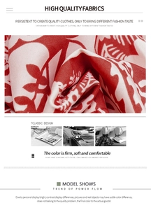 Gros plan sur un tissu doux à imprimé floral rouge et blanc avec texture fine