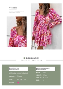 Détail d'une robe fleurie à col carré avec taille à lacets en rose fuchsia et orange