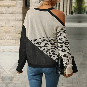 Maglione donna monospalla con stampa leopardata e design color block di tendenza